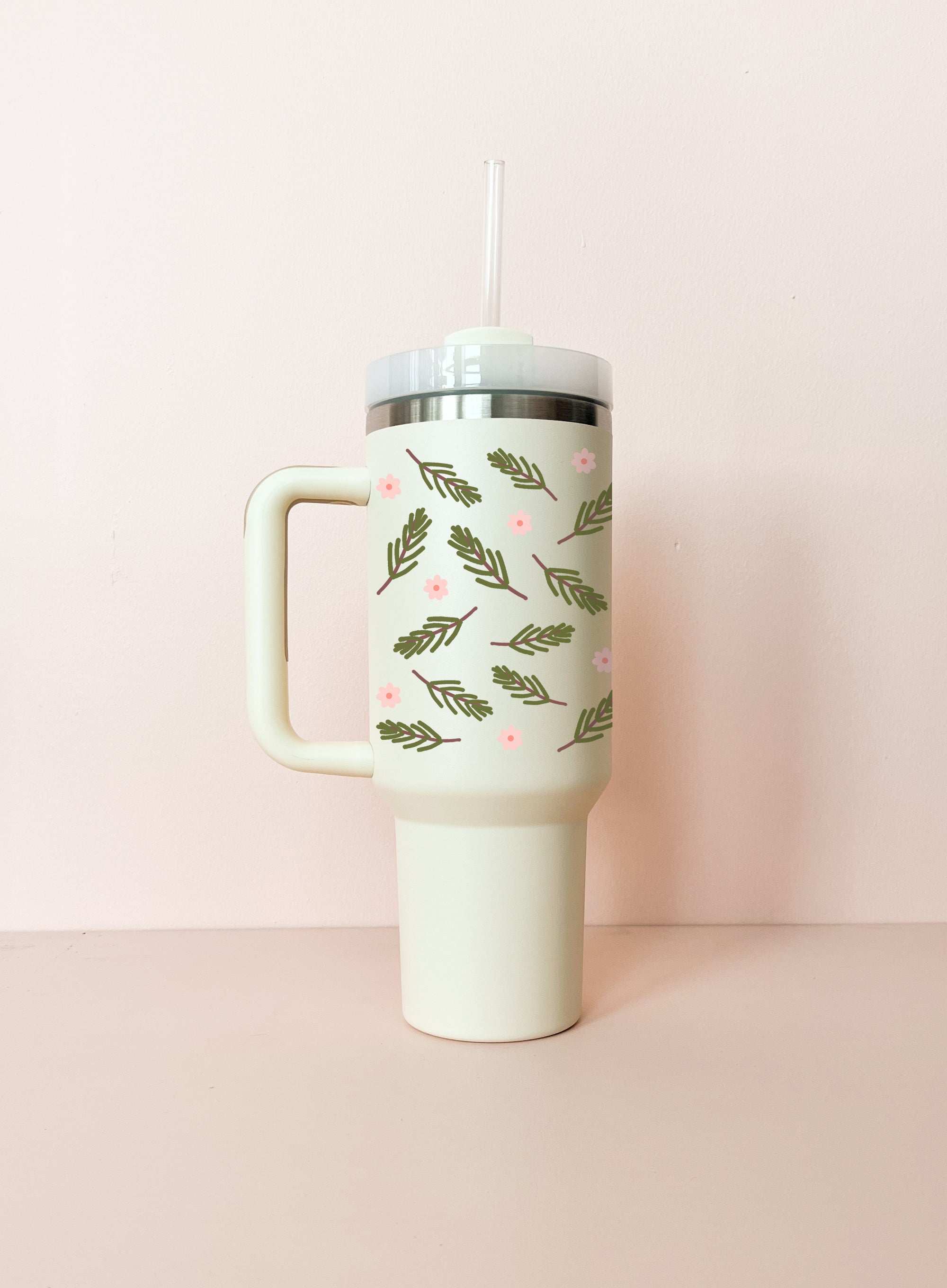 40oz Insulated Tumbler - Cream White Christmas Mosaic