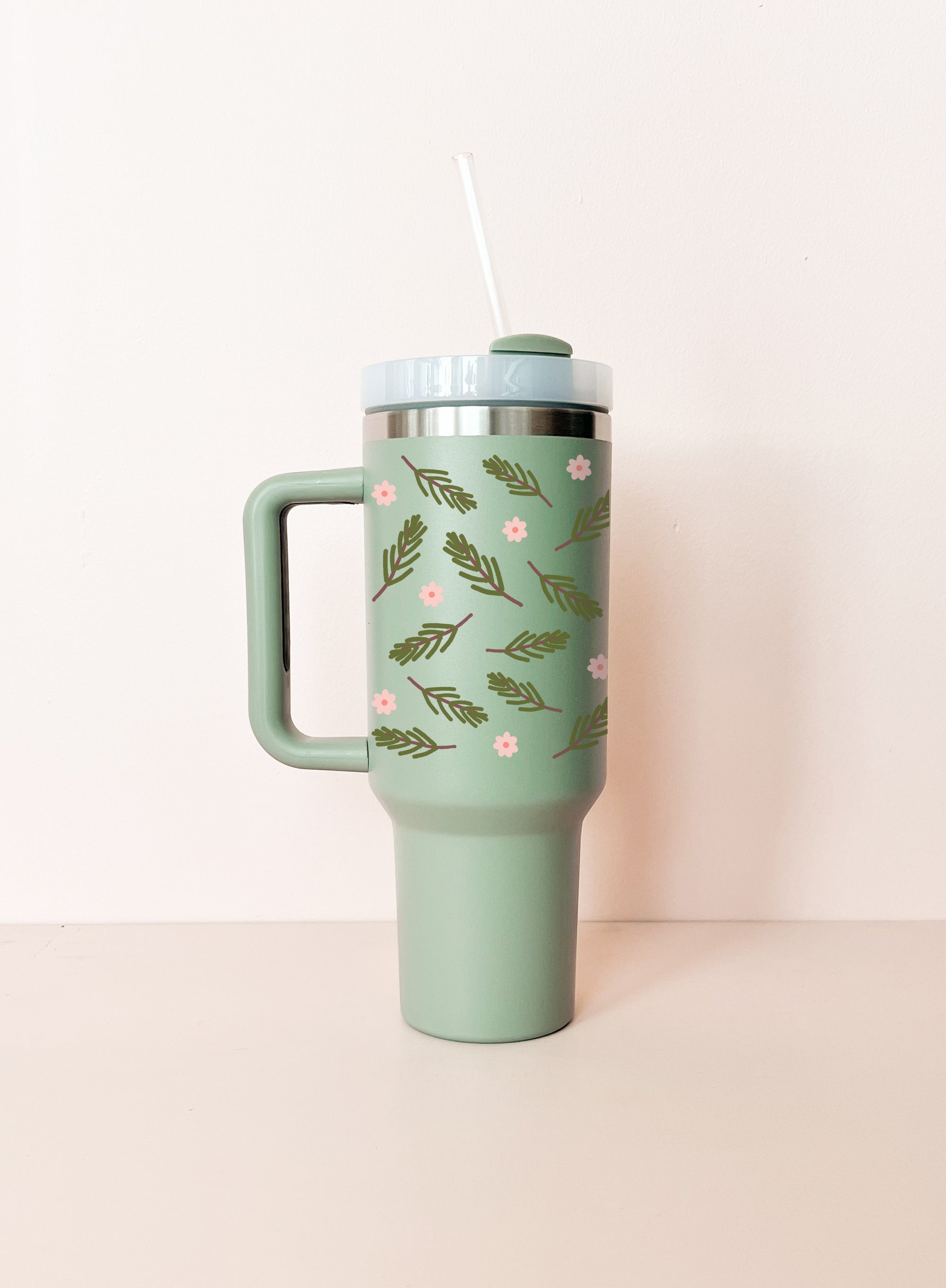 40oz Insulated Tumbler - Cream White Christmas Mosaic