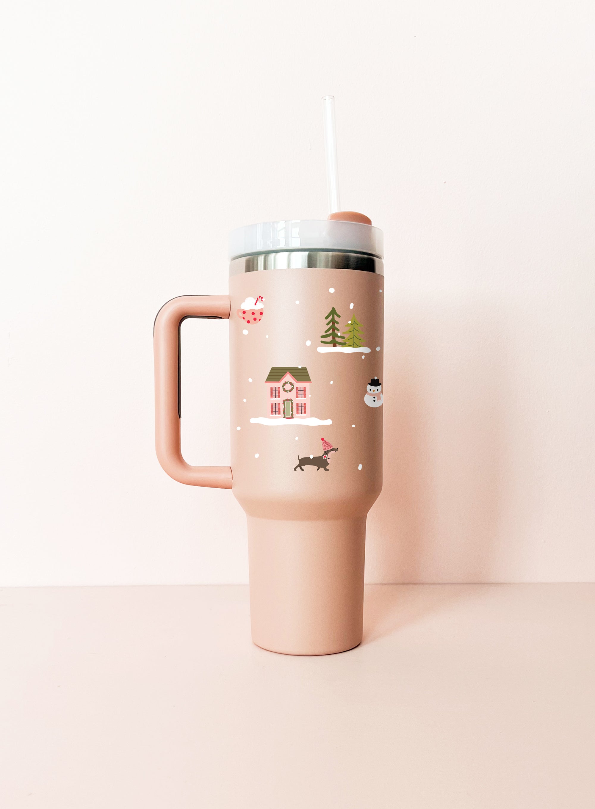 40oz Insulated Tumbler - Cream White Christmas Mosaic