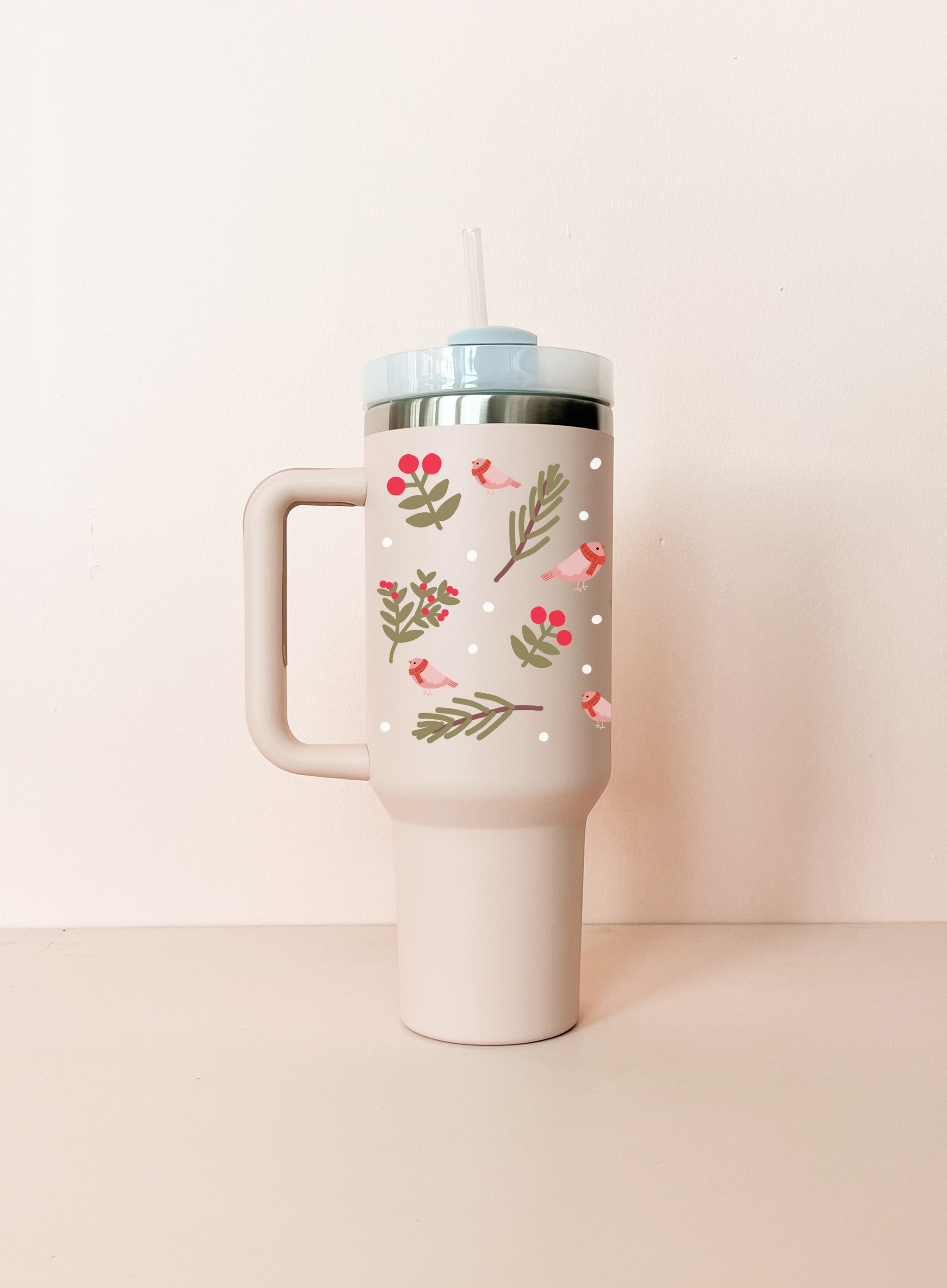 40oz Insulated Tumbler - Cream White Cardinals