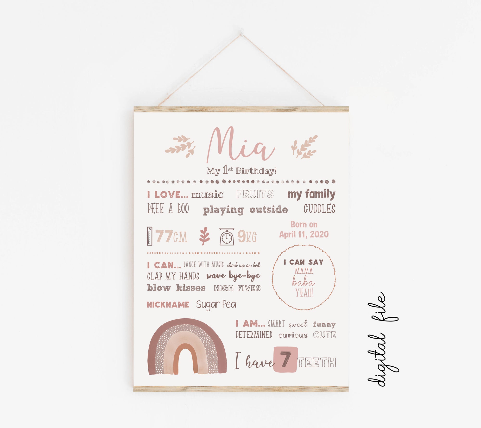 Boho rainbow first birthday poster