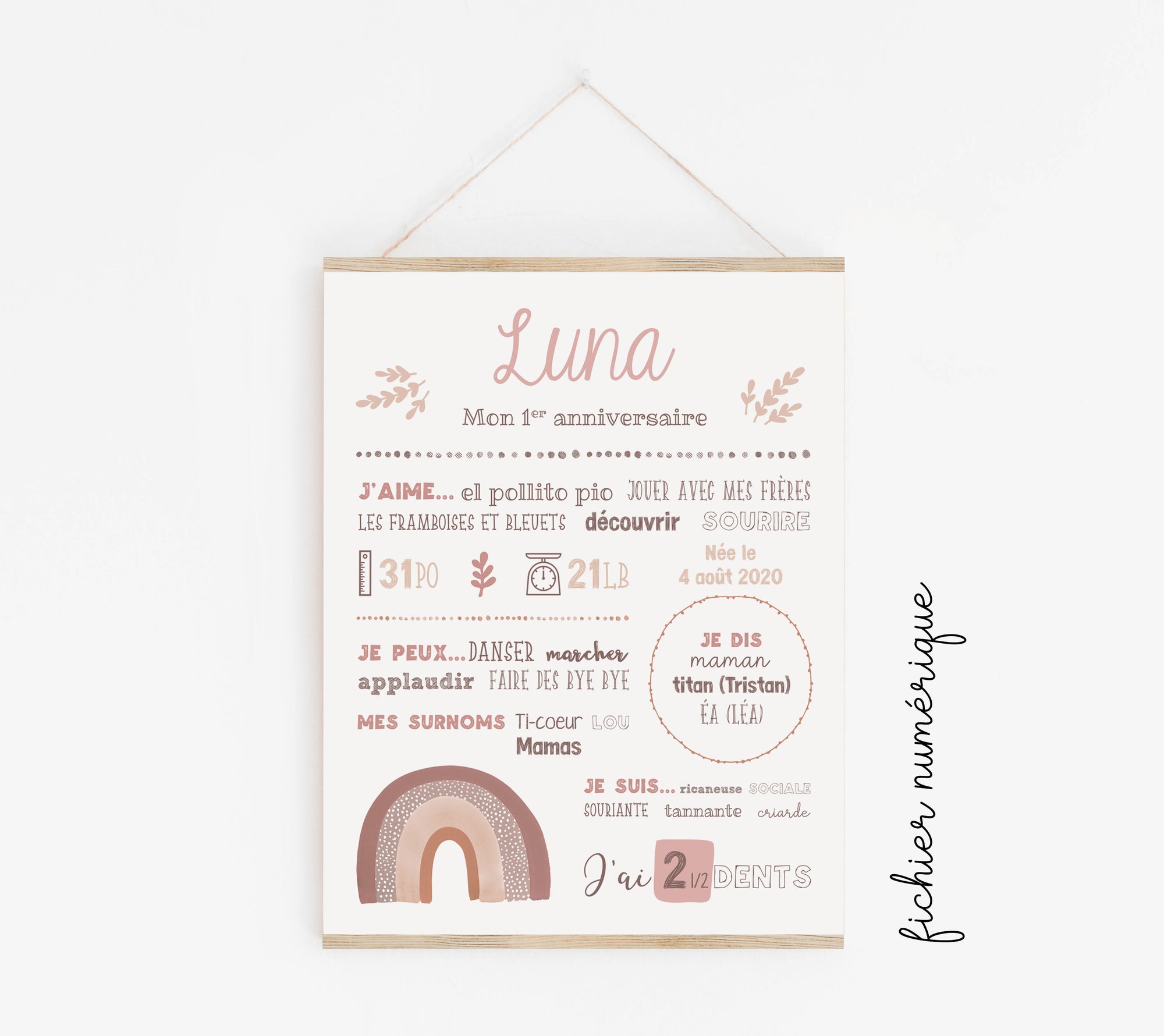 Boho rainbow first birthday poster