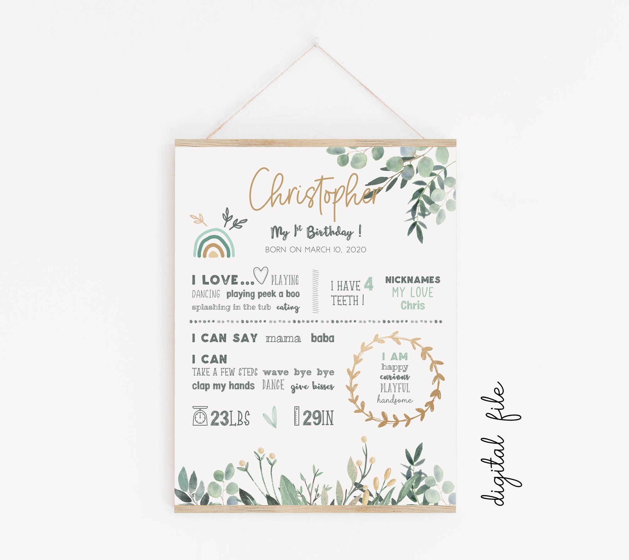 Eucalyptus first birthday poster
