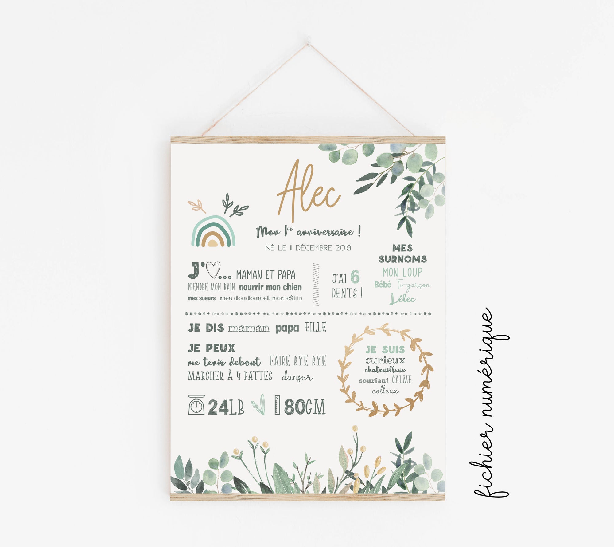 Eucalyptus first birthday poster