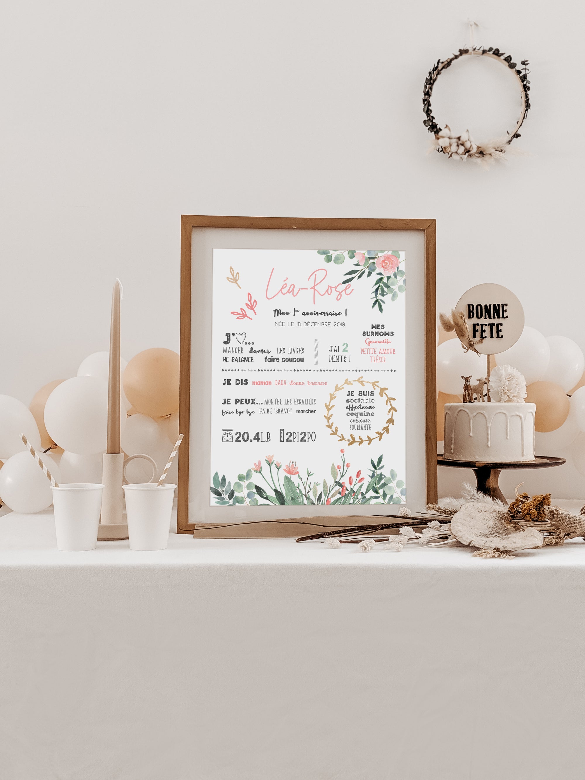 First birthday poster "Flowers and eucalyptus"