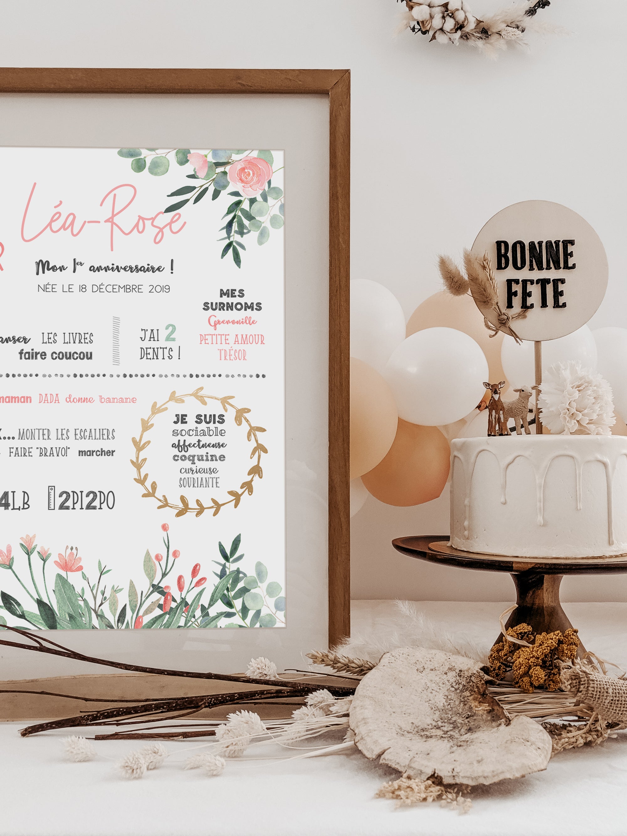 First birthday poster "Flowers and eucalyptus"