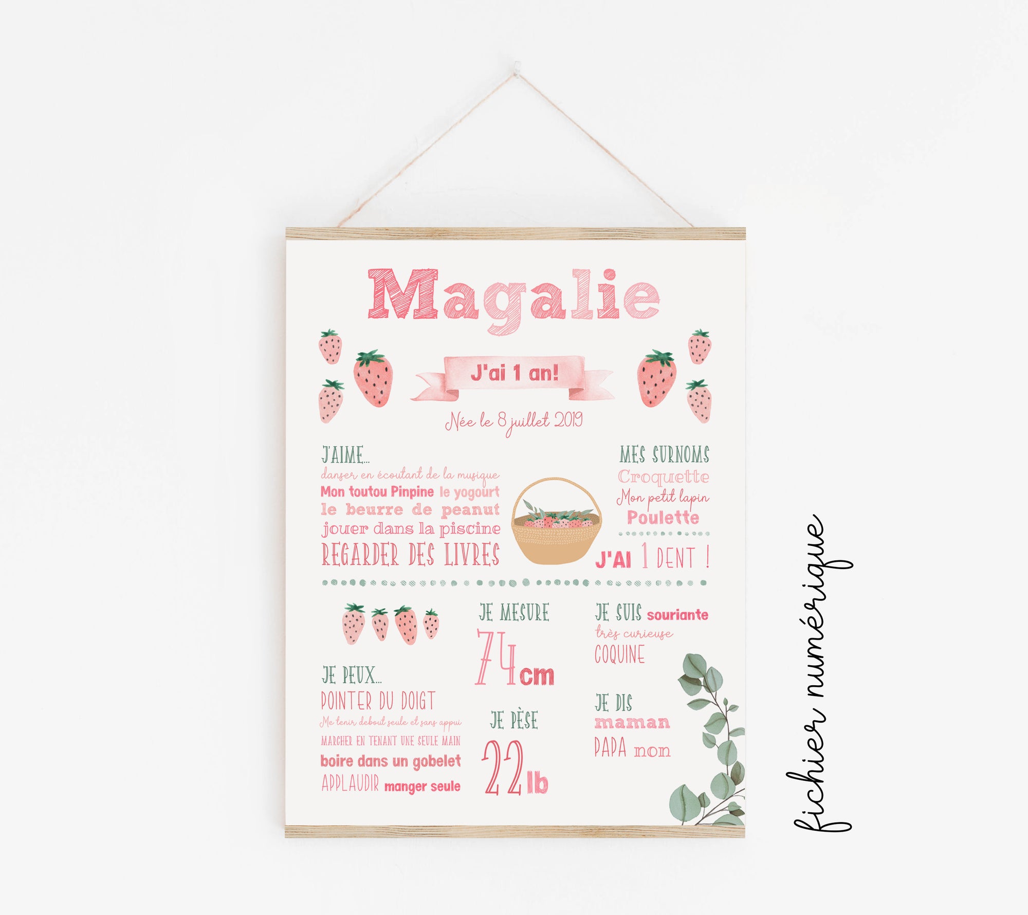 Strawberry first birthday poster