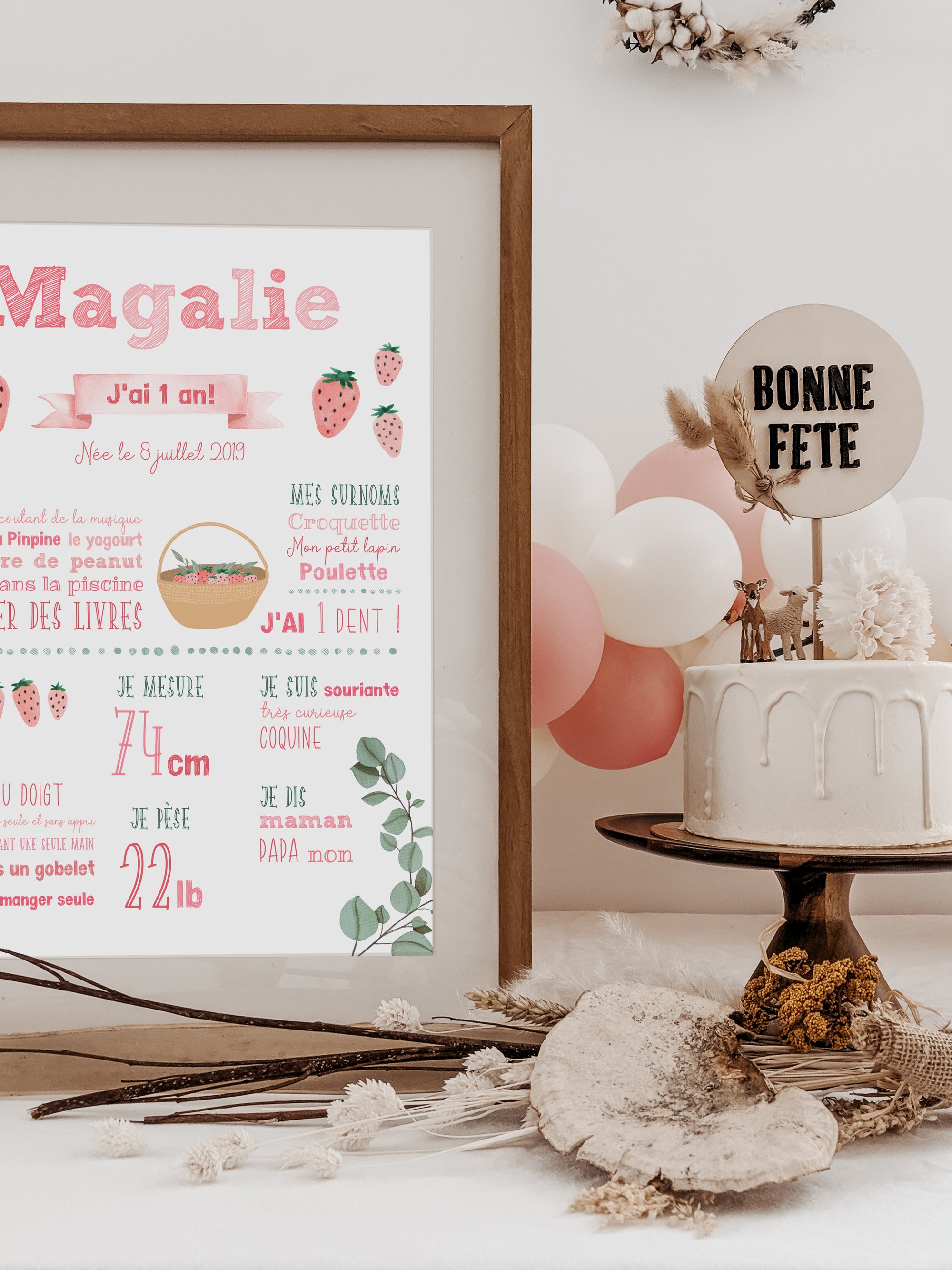 Strawberry first birthday poster