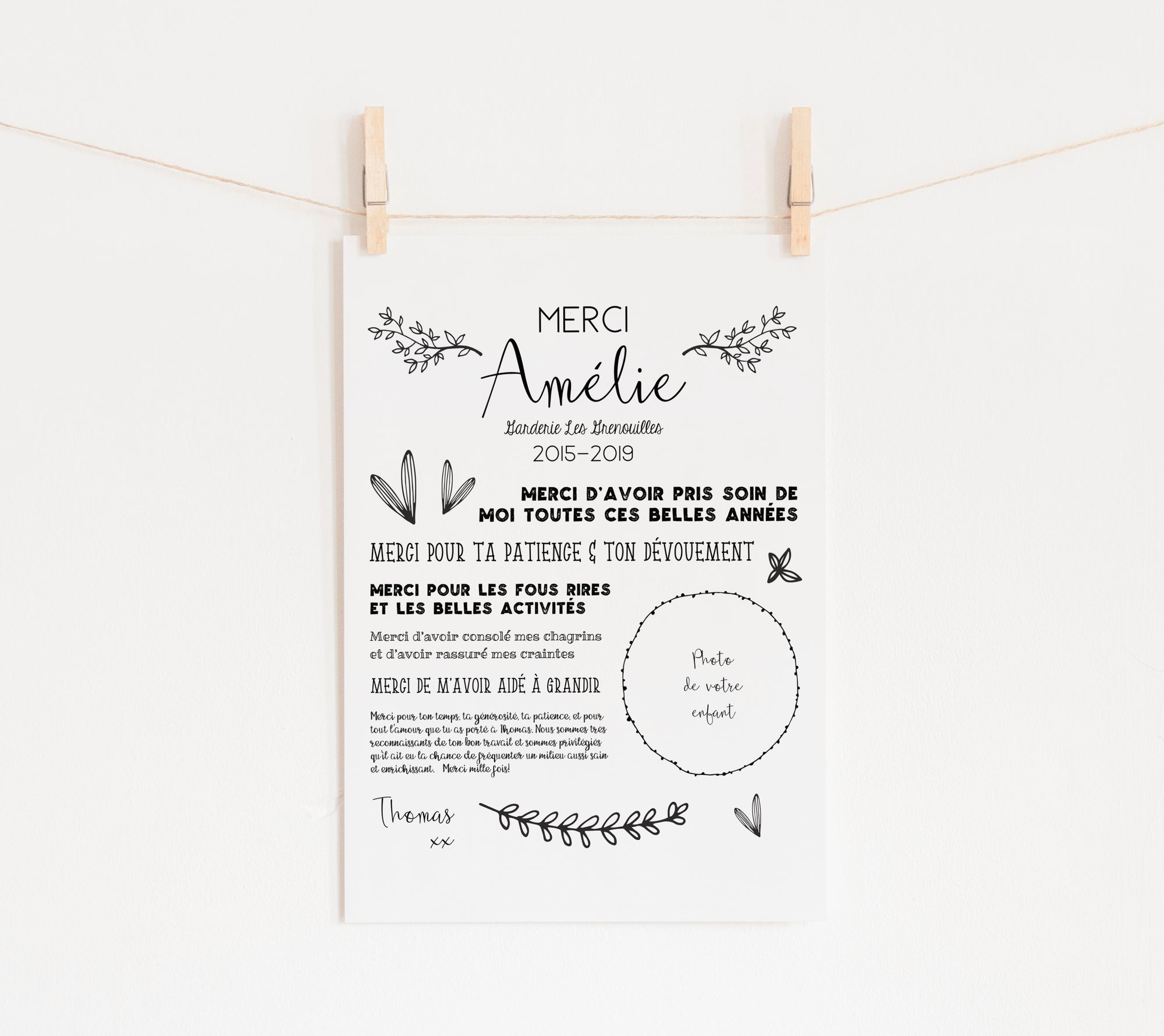 Teacher Thank You Poster - Black & White Floral