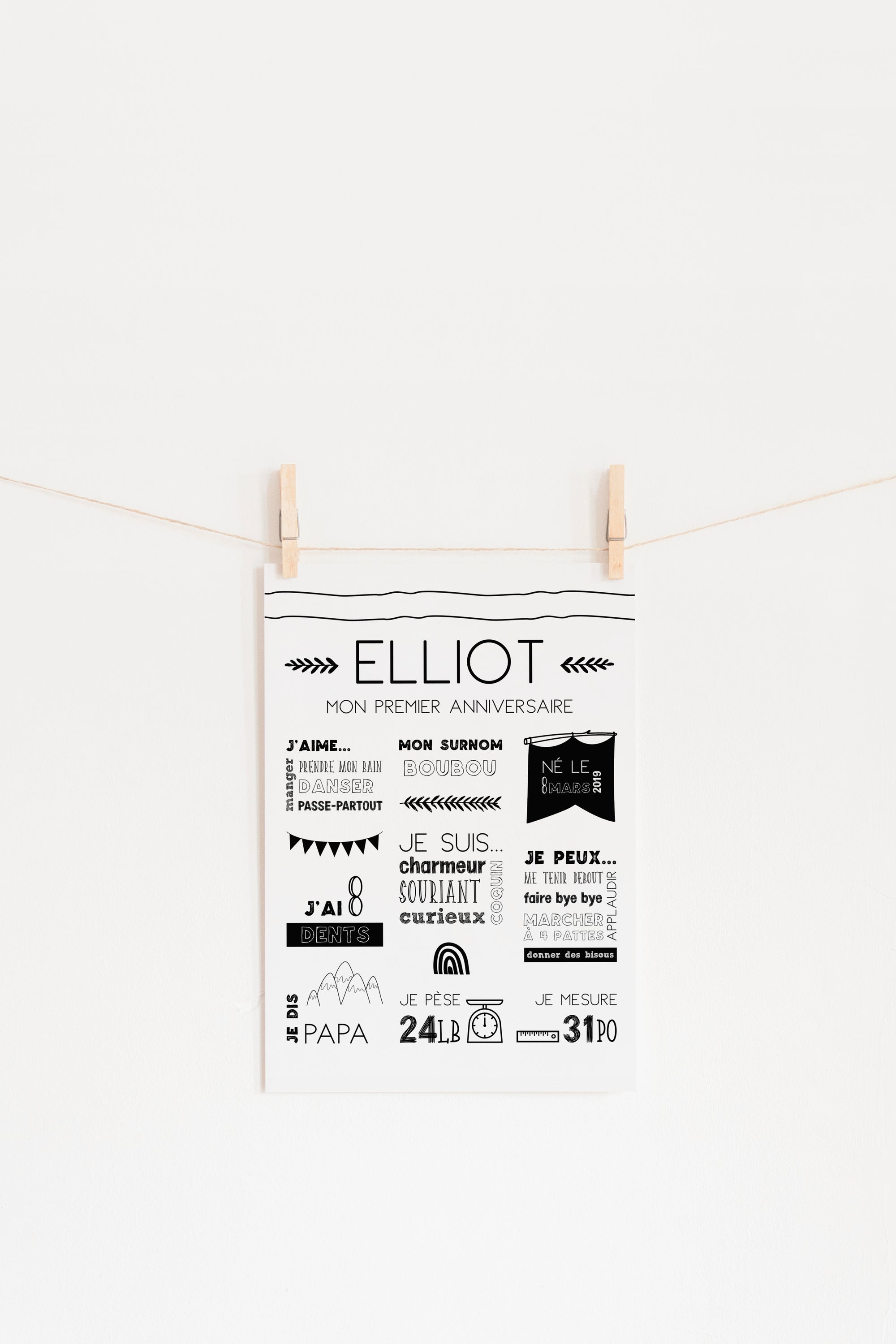 First birthday poster "Black and white"