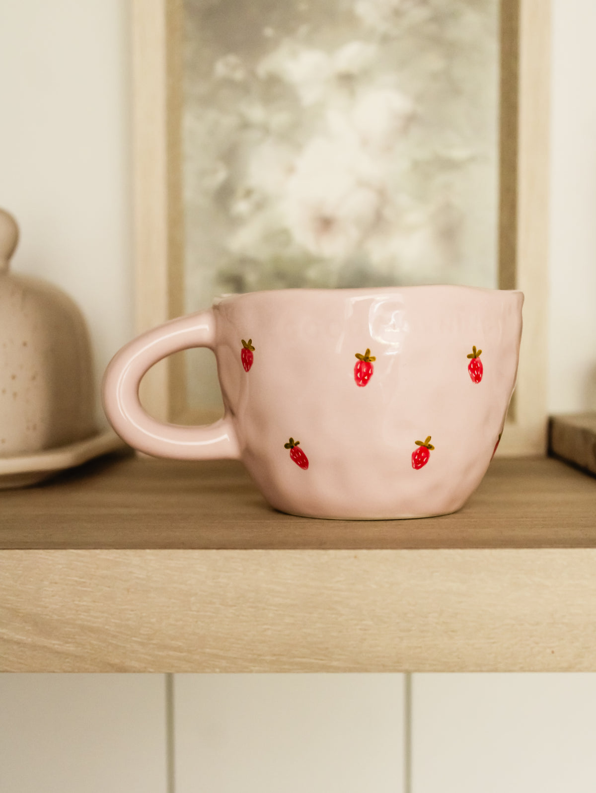 Tasse en céramique rose 8oz - fraises