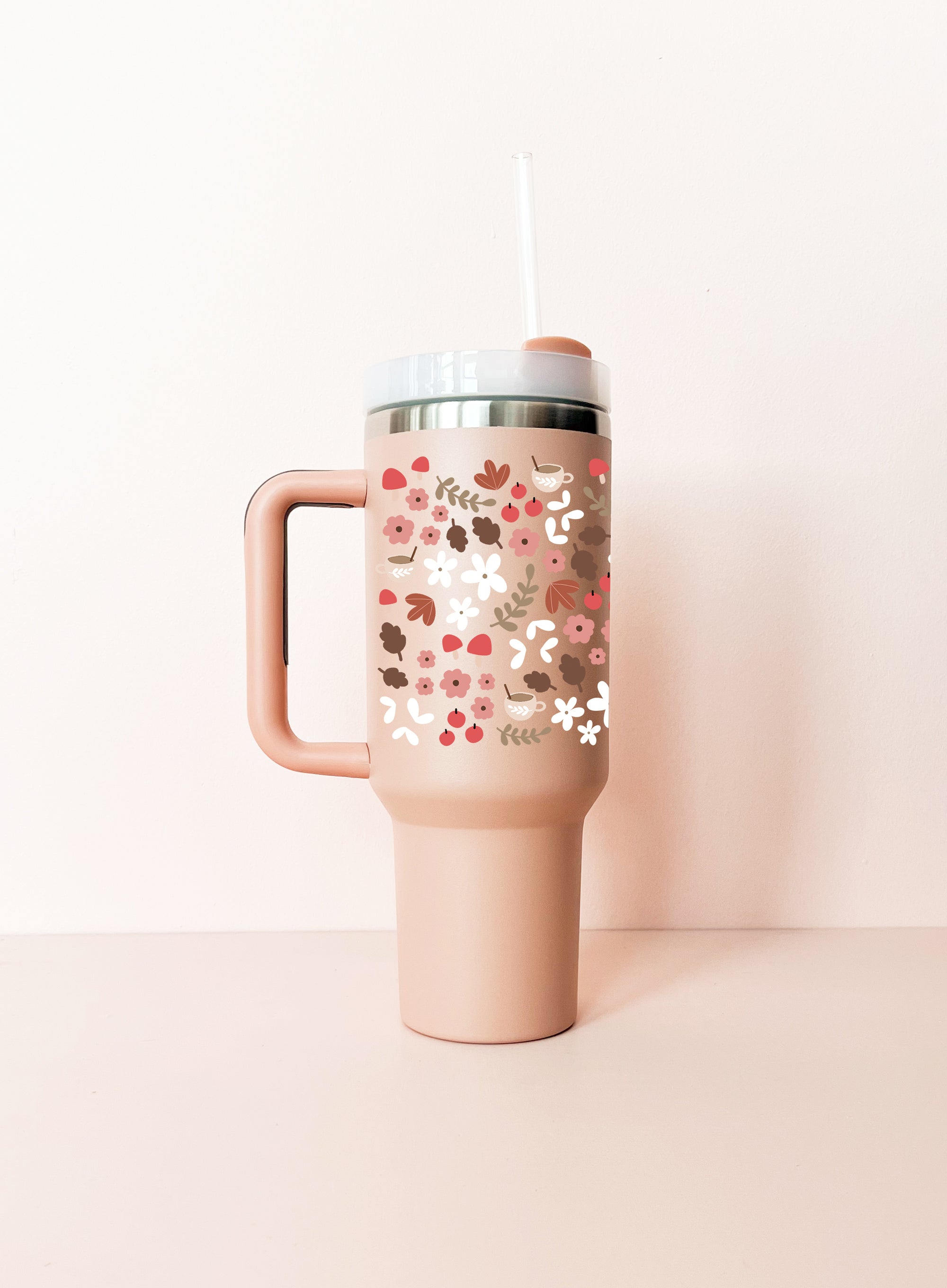 40oz Insulated Tumbler - Old Pink Winter Flowers