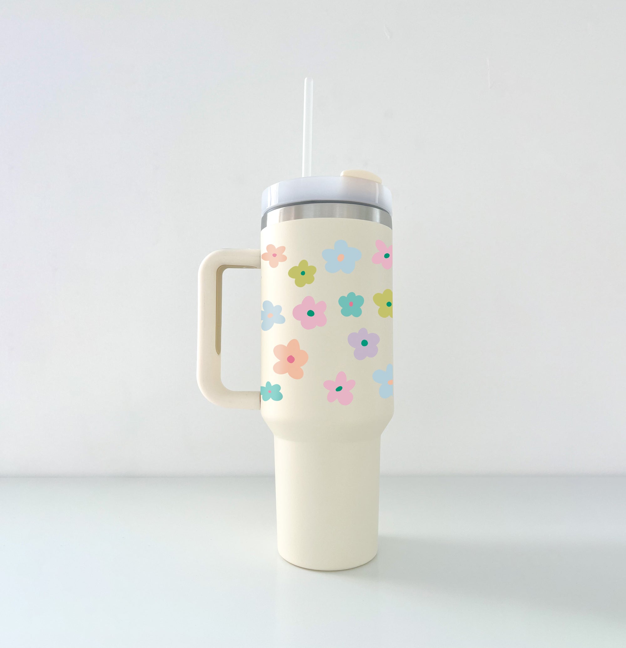 Gobelet thermos 40oz - crème fleurs pastel