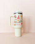 40oz Insulated Tumbler - Cream White Christmas Mosaic