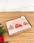 Coffret de 6 cartes de Noël pliées - Auto rouge