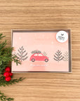 Coffret de 6 cartes de Noël pliées - Auto rouge