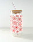 Verre boho - champ de fleurs rose