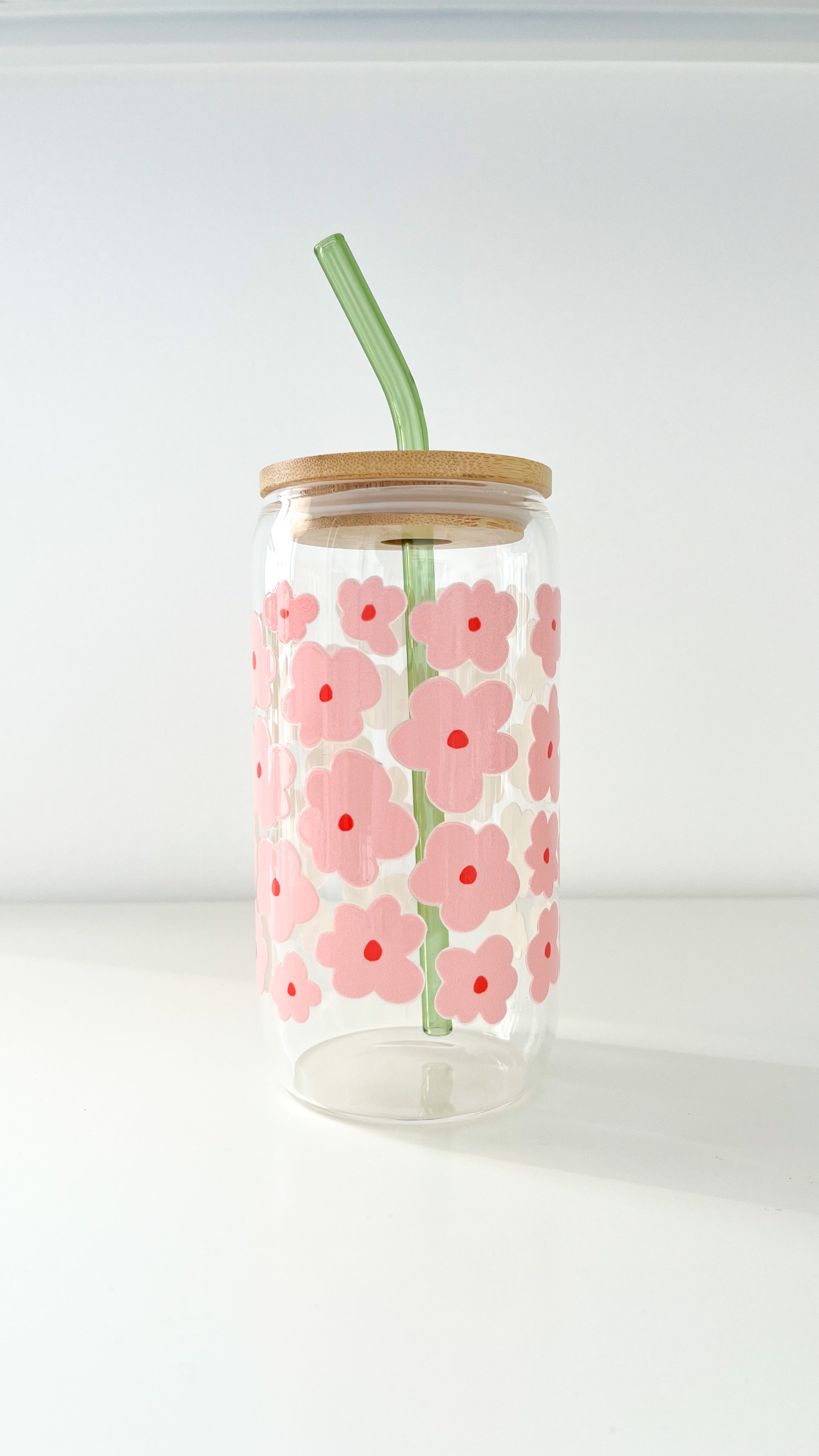 Verre boho - champ de fleurs rose