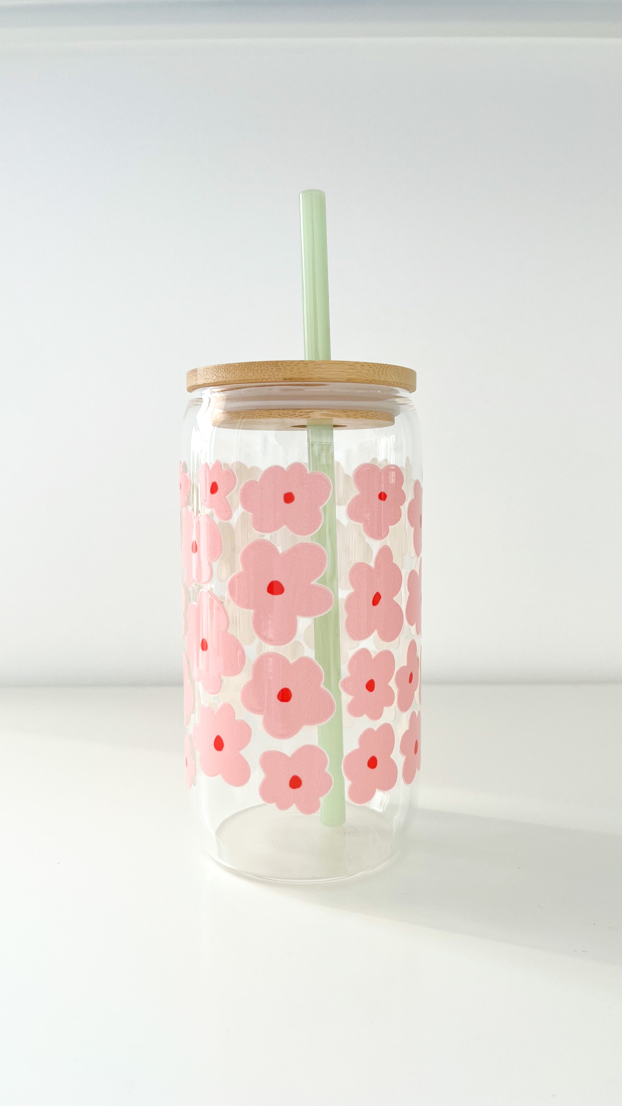 Verre boho - champ de fleurs rose