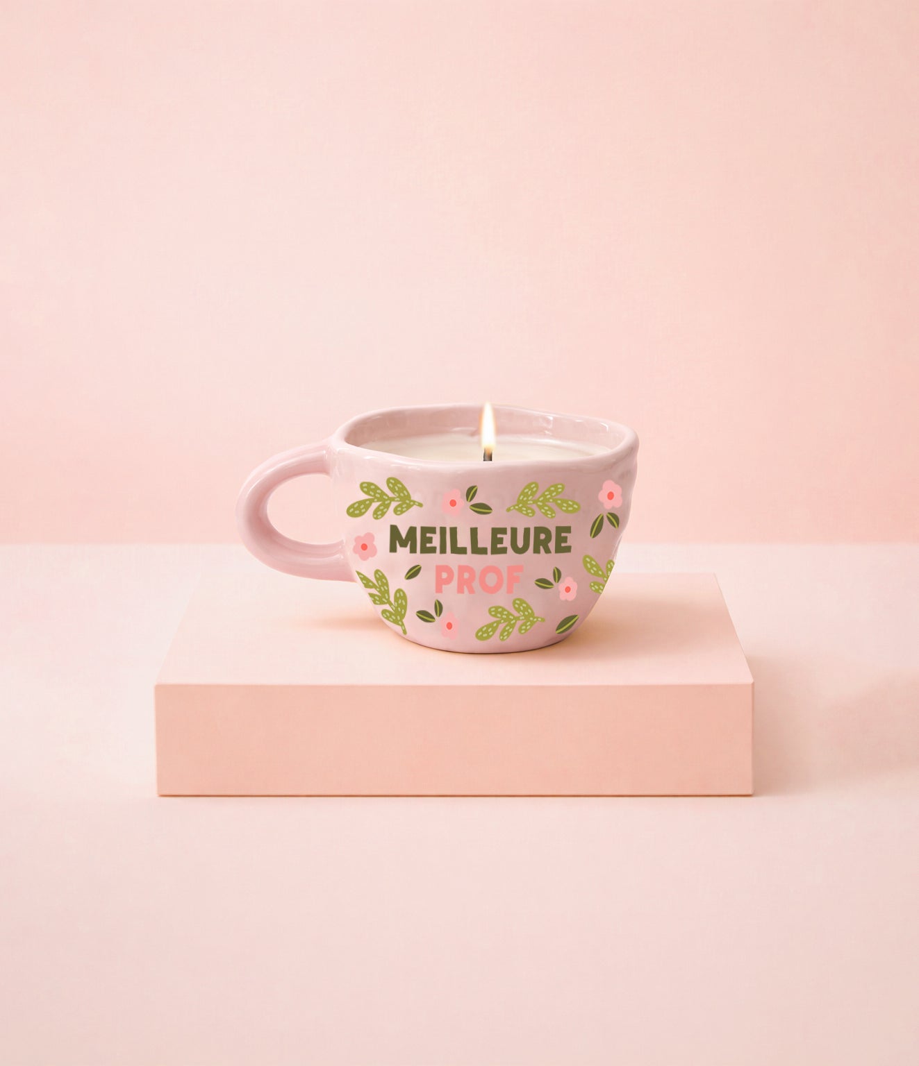 Bougie réutilisable en tasse rose - Meilleure prof