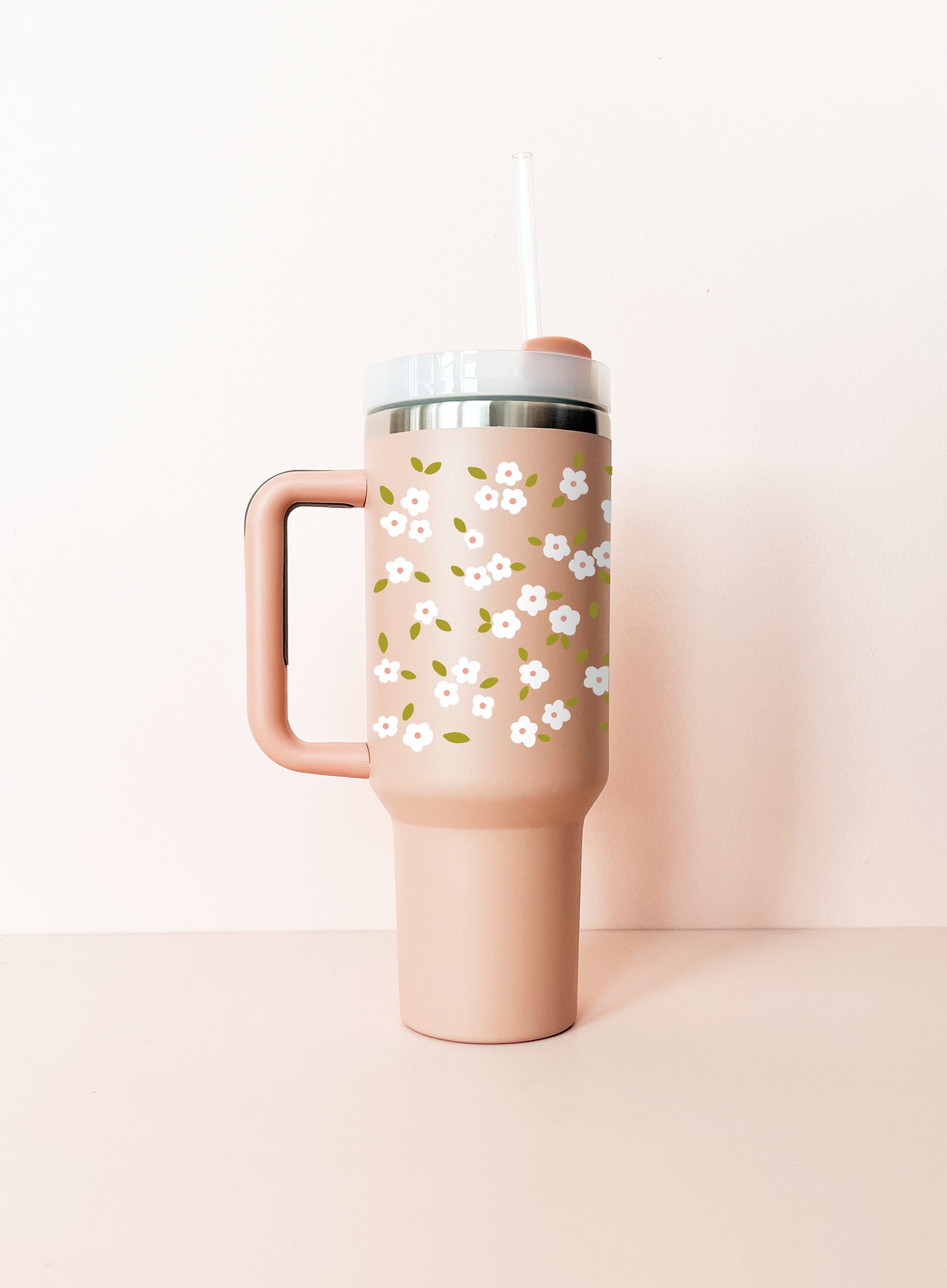 40oz Insulated Tumbler - Old Pink Winter Flowers