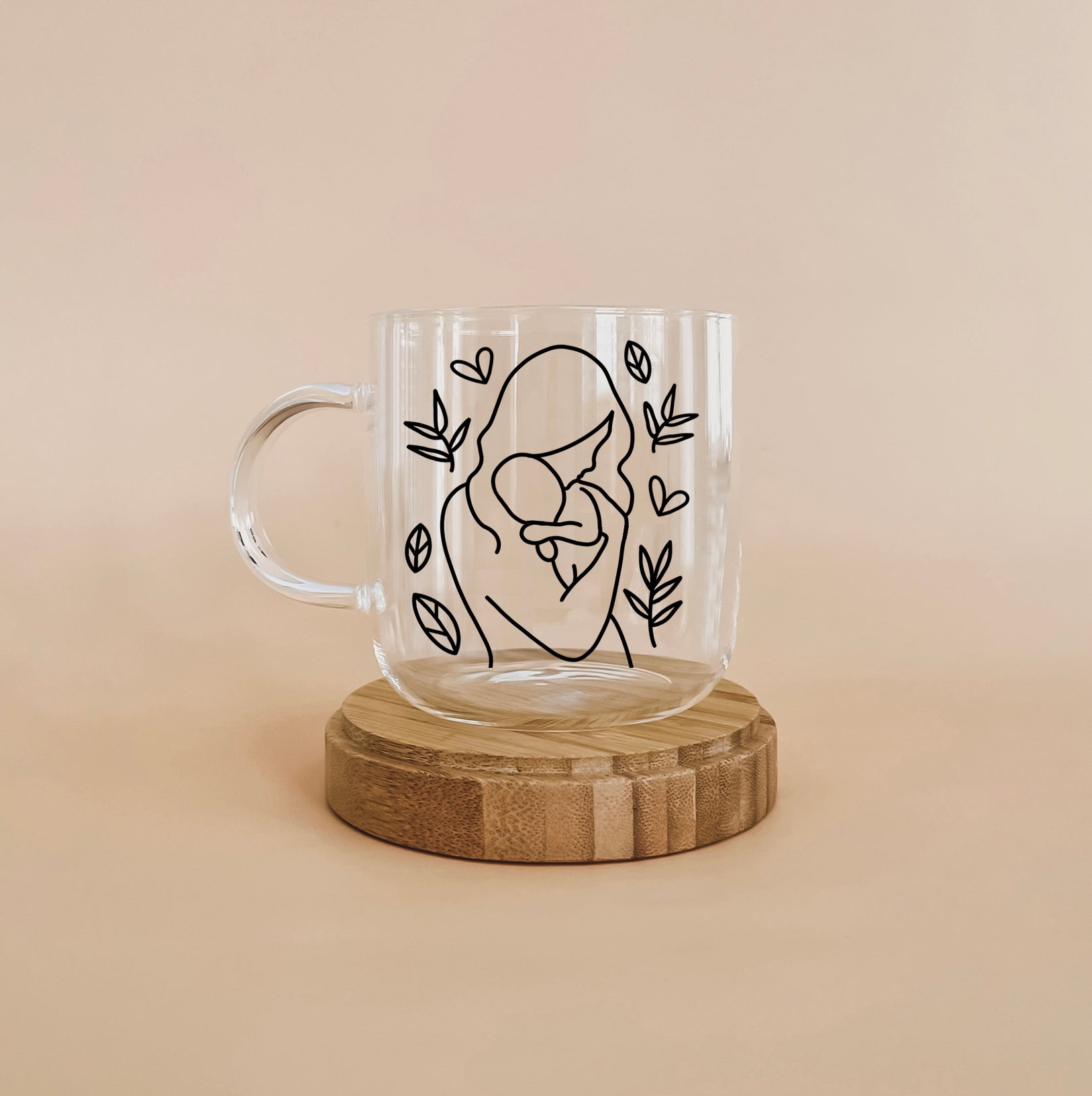 Tasse en verre clair - modèle maman line art