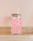 Verre boho - champ de fleurs rose