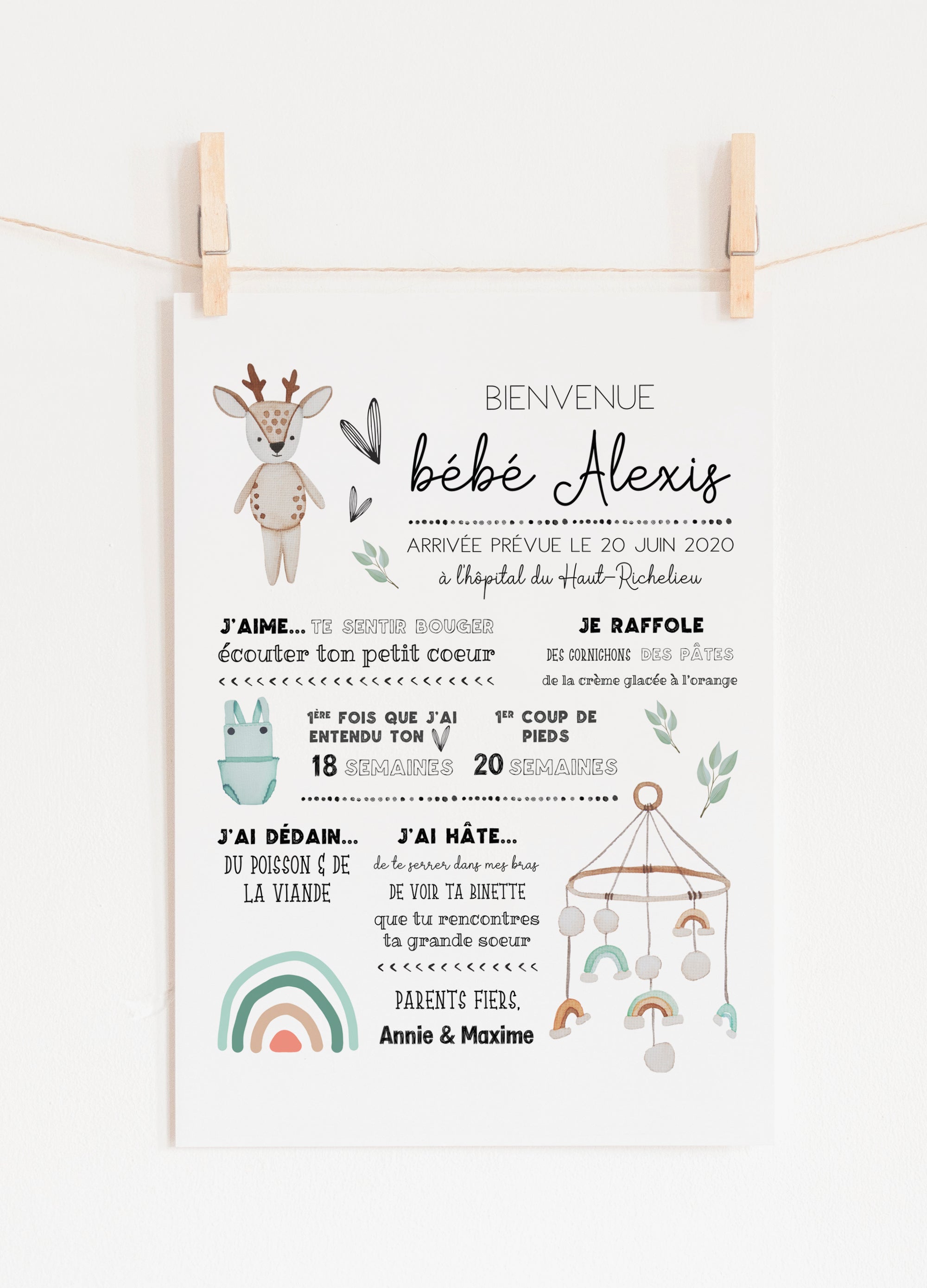 Affiche de shower de bébé Arc-en-ciel sauge