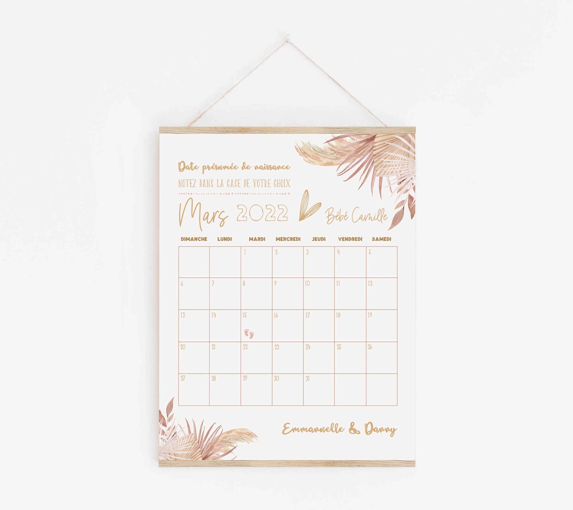 Calendrier shower de bébé boho