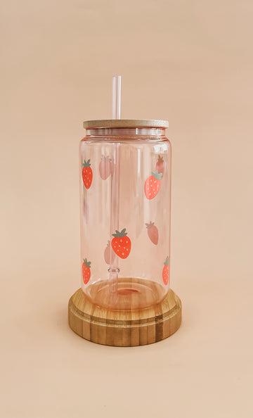 Verre boho - modèle fraises (verre rose)