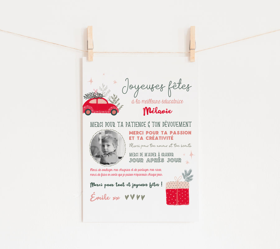 Affiche de Noël éducatrice - enseignant